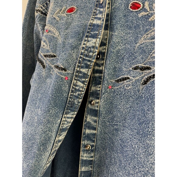 Vintage Pretty Bleu 80's 90's Denim Acid Wash Bedazzled Button Women's top Large - Picture 3 of 6